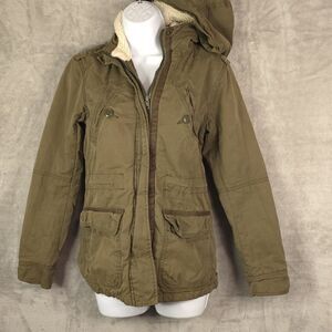 American Eagle Outfitters Coat Women’s Green Military Style Sherpa Lined Hood XS